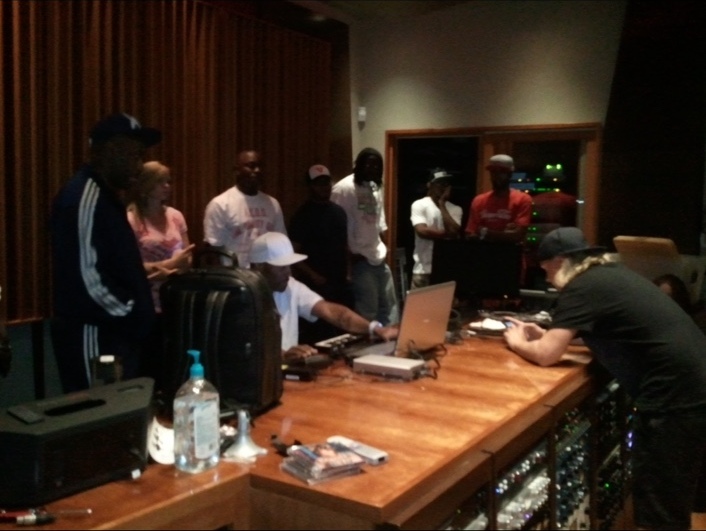 Virginia producers gathered around the recording desk at Thomas Crown Studios