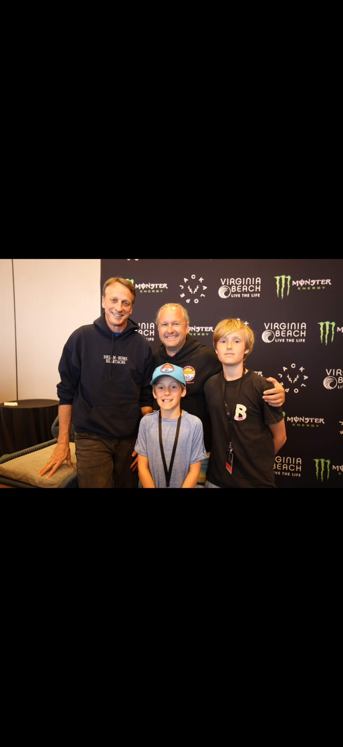 Tony Hawk with Brandon Shaggy Stokes and his sons in Virginia Beach