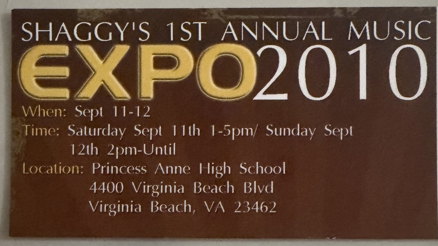 Original admission ticket for Shaggy's first annual Music Expo, September 11 and 12, 2010