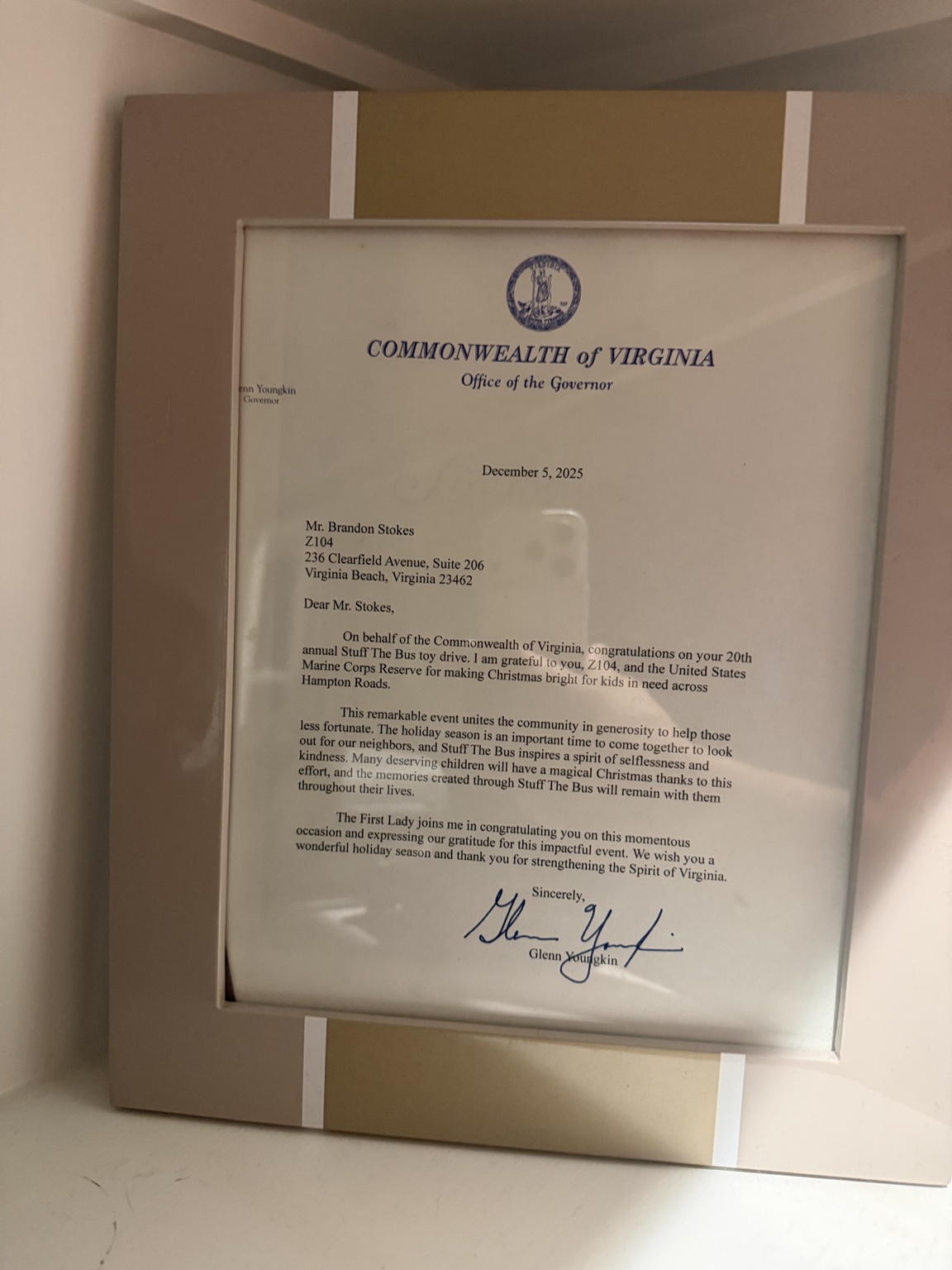 Commonwealth recognition: Governor Glenn Youngkin recognizes 20 years of Stuff the Bus